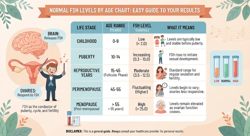 Normal FSH Levels by Age Chart: Easy Guide to Your Results Normal FSH Levels by Age Chart